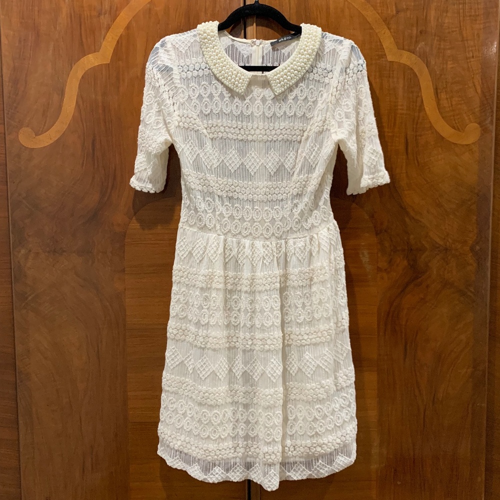 Ark & Co white lace and pearl collared dress